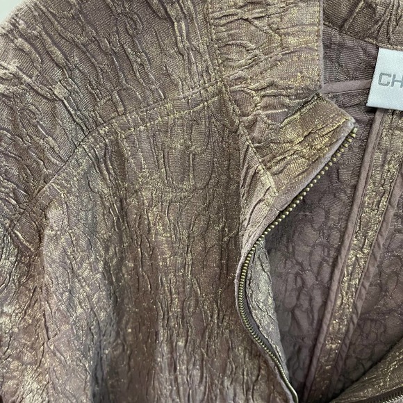 Chico’s Unique Textured Brown Golden Copper Shimmer Lightweight Jacket LG - Picture 4 of 10